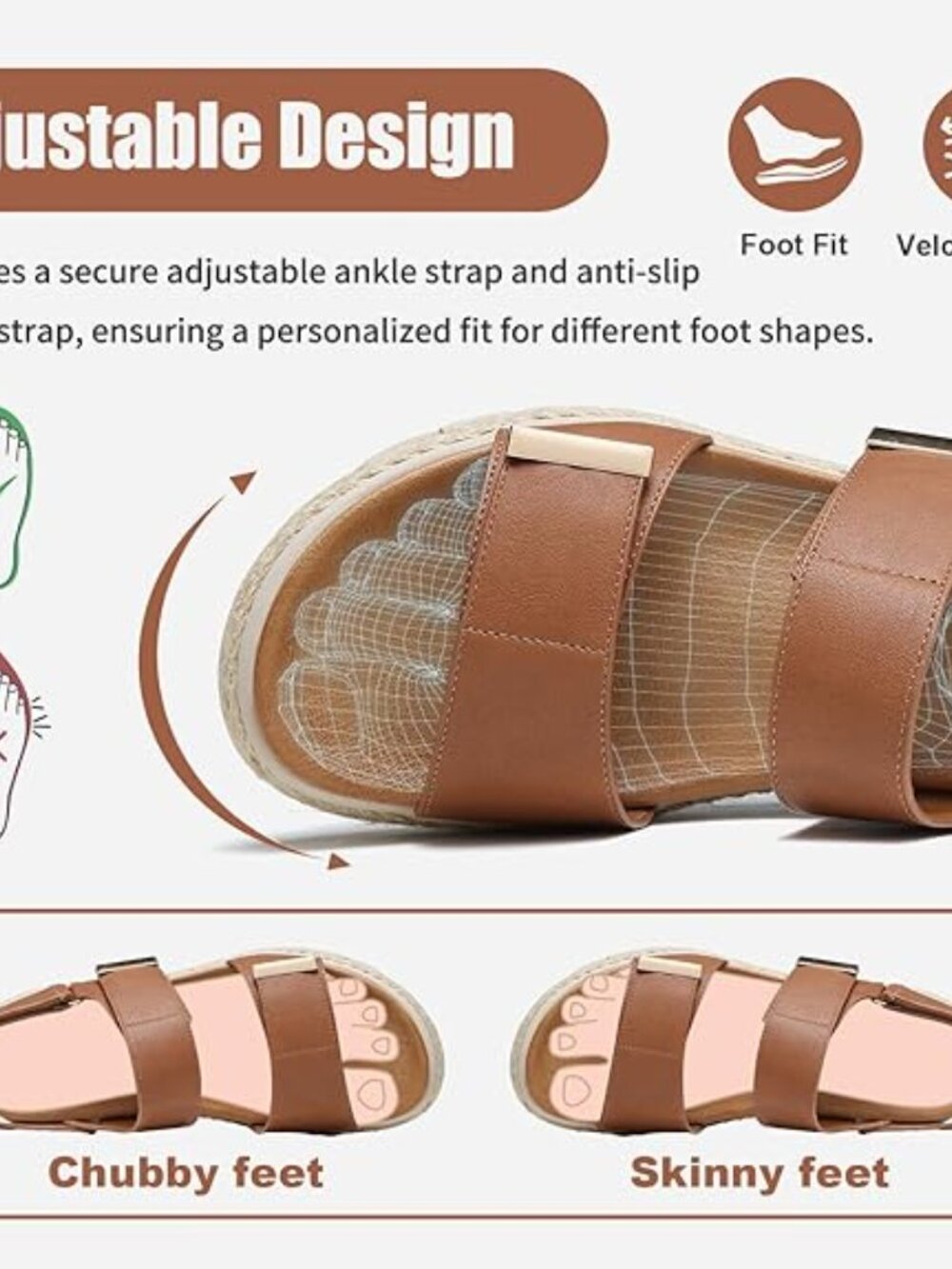 Espadrille Wedges for Women Platform Sandals Orthopedic Arch Support Wedge Heels - Picture 4 of 5